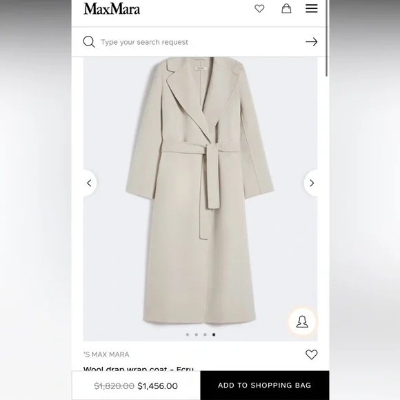 NWT ‘S Max Mara Long 100 % Wool Drap Wrap Coat Color: Ecru Sz: US2/4/6 - Picture 3 of 17